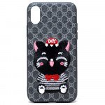 Wholesale iPhone X (Ten) Design Cloth Stitch Hybrid Case (Gray Kitten Cat)